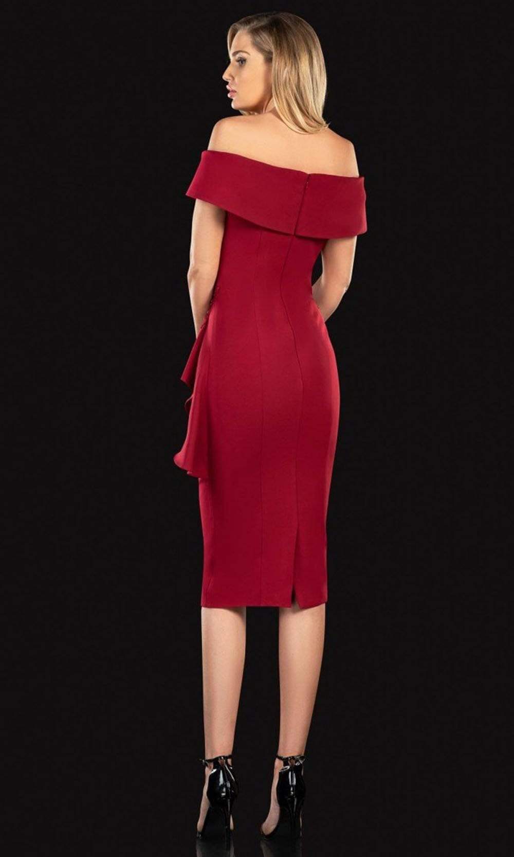Terani Couture - 2021C2625 Off Shoulder Ruffle Accented Sheath Dress - view 5