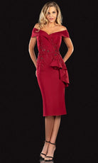 Terani Couture - 2021C2625 Off Shoulder Ruffle Accented Sheath Dress - detail view