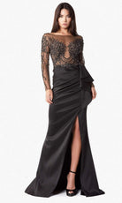 Terani Couture - 2021E2878 Beaded Illusion Bodice High Slit Gown - designer evening gown at Silhouette Dresses