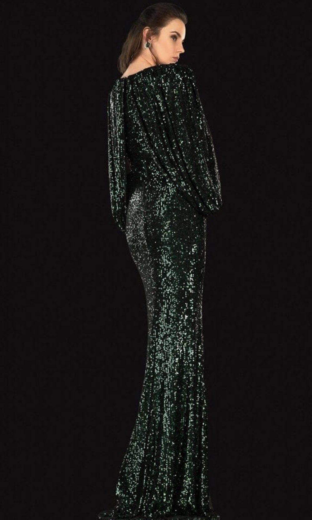 Terani Couture - 2021M2962 Cape Sleeve Sequin Long Dress - back view