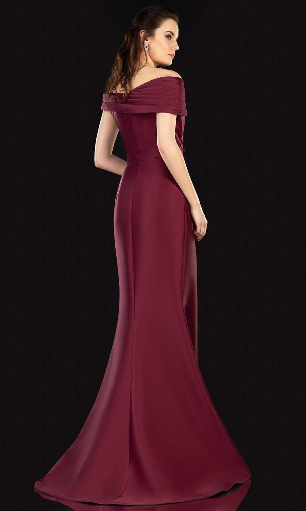 Terani Couture - 2021M2991 Lace Applique Off Shoulder Mikado Gown