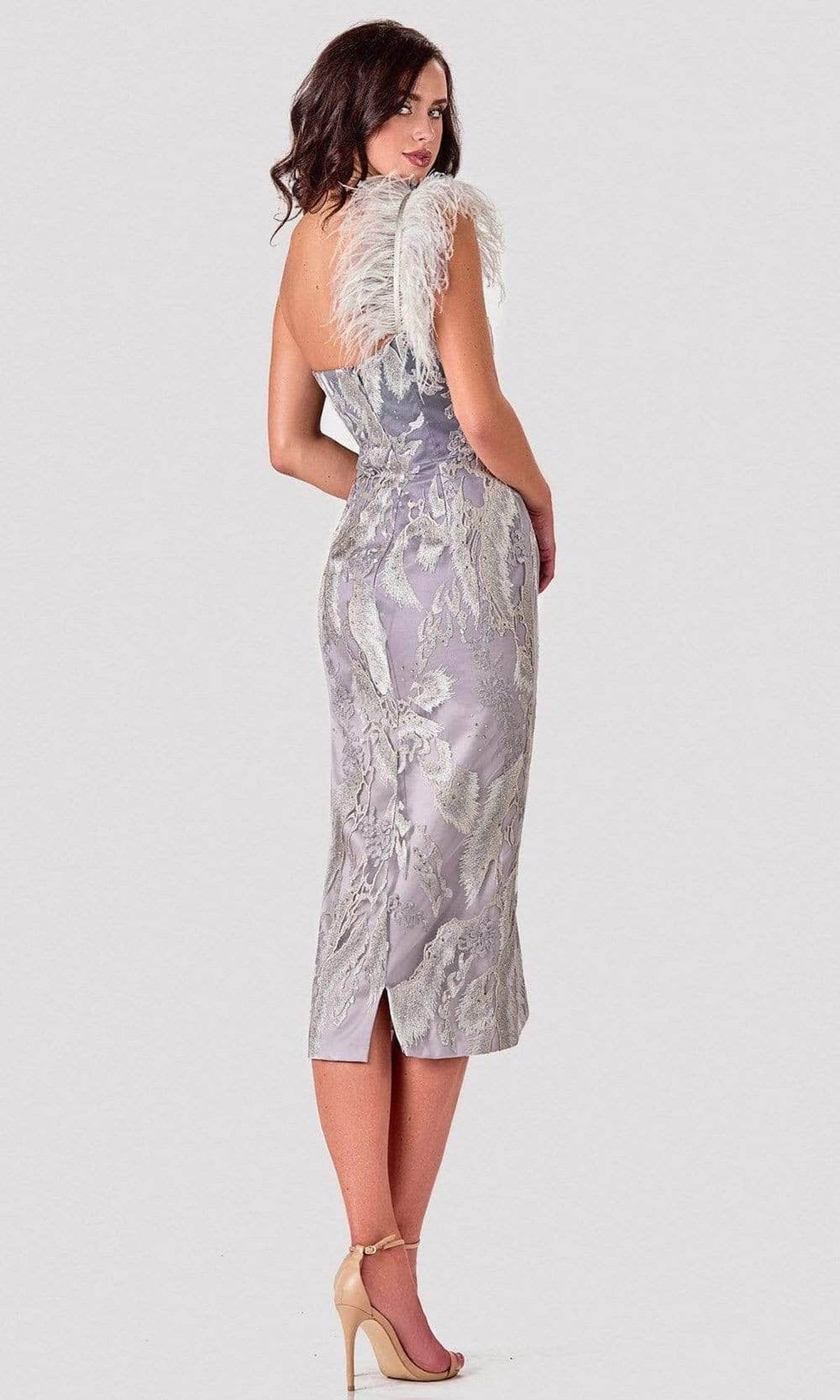 Terani Couture 2111C4557 - Feathered Strap Asymmetric Cocktail Dress