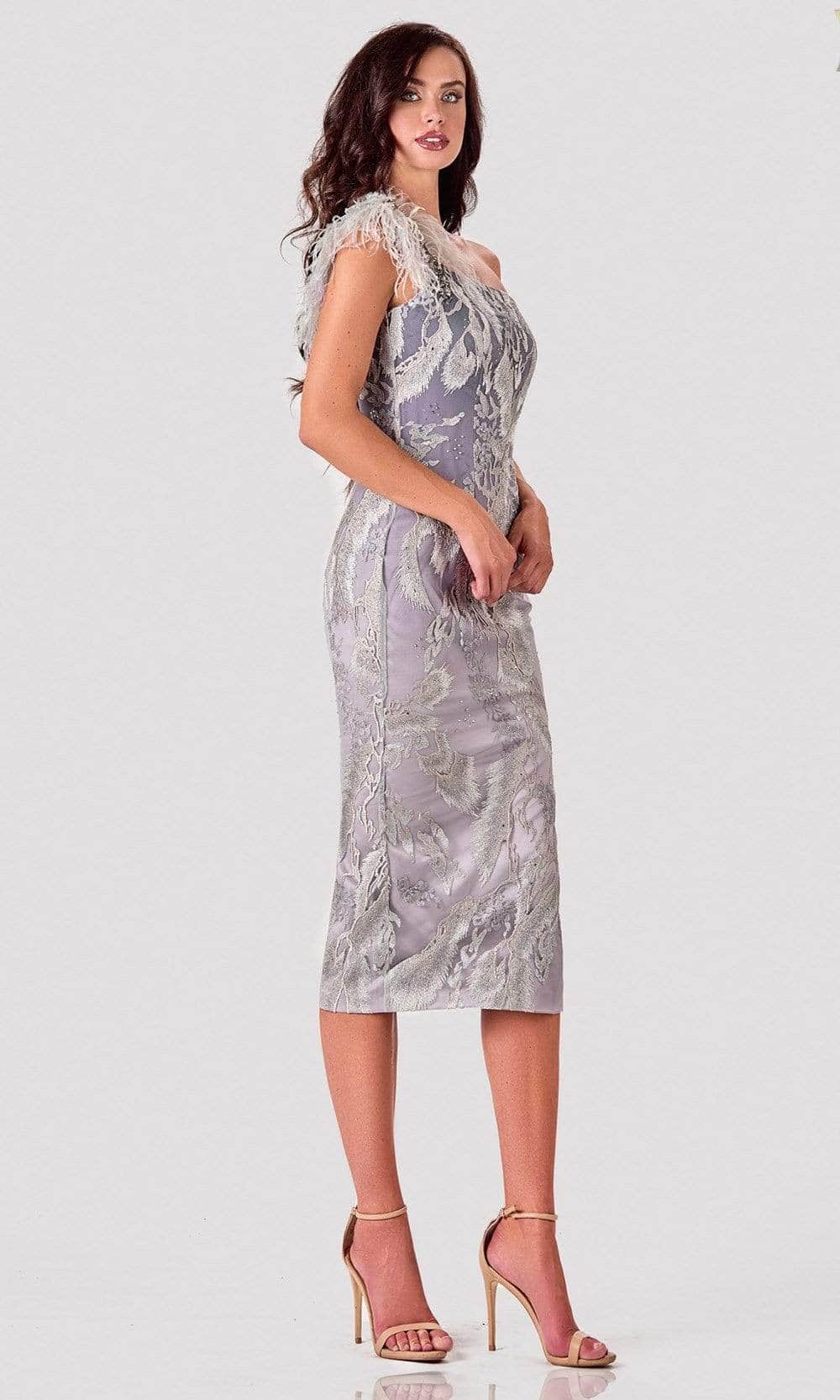 Terani Couture 2111C4557 - Feathered Strap Asymmetric Cocktail Dress - designer cocktail dress at Silhouette Dresses