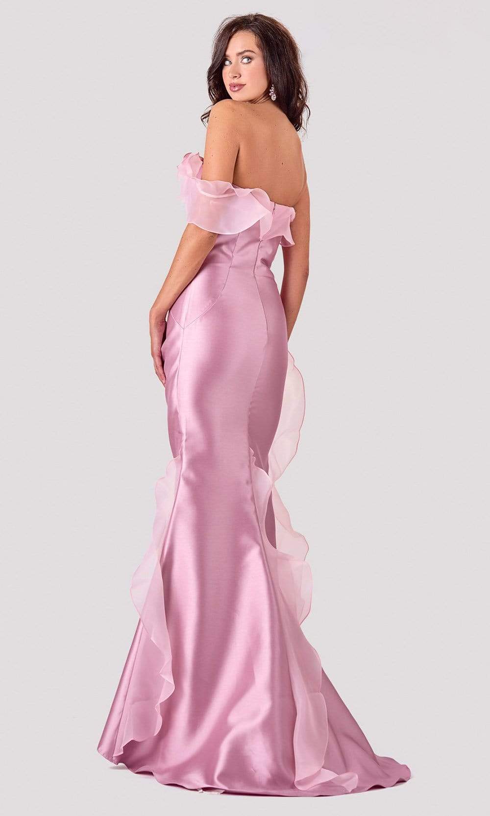 Terani Couture - 2111E4743 Strapless Floral Frill Slit Mermaid Gown - detail view