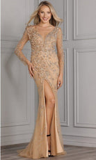 Terani Couture - 2111GL5023 Plunging V-Neck Appliqued Gown