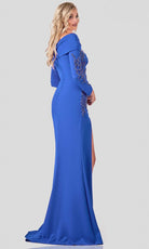 Terani Couture - 2111M5263 Beaded Long Sleeve Long Dress With Slit