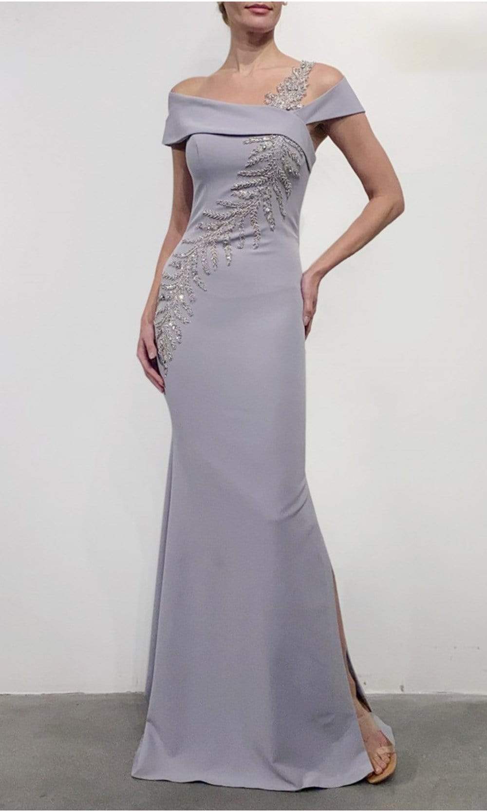 Terani Couture - 2111M5289 Beaded Asymmetric Trumpet Dress - designer mother of the bride dress at Silhouette Dresses