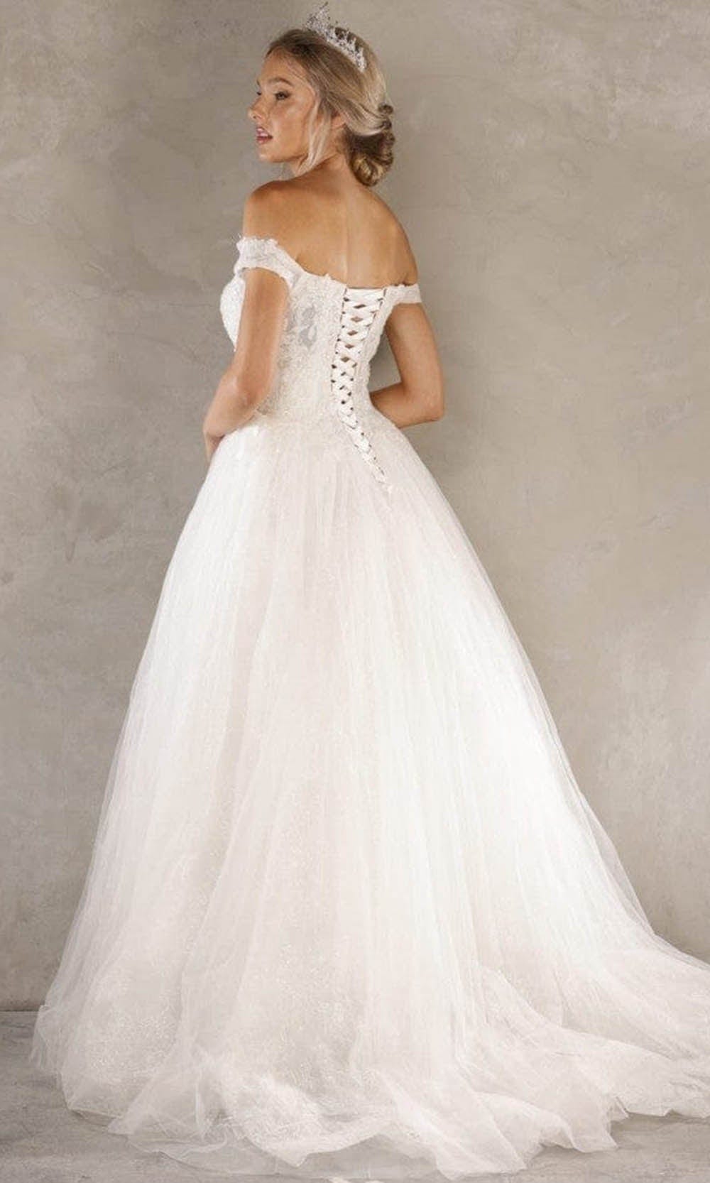 Terani Couture - 2215P0034 Off Shoulder Applique Bridal Gown - back view