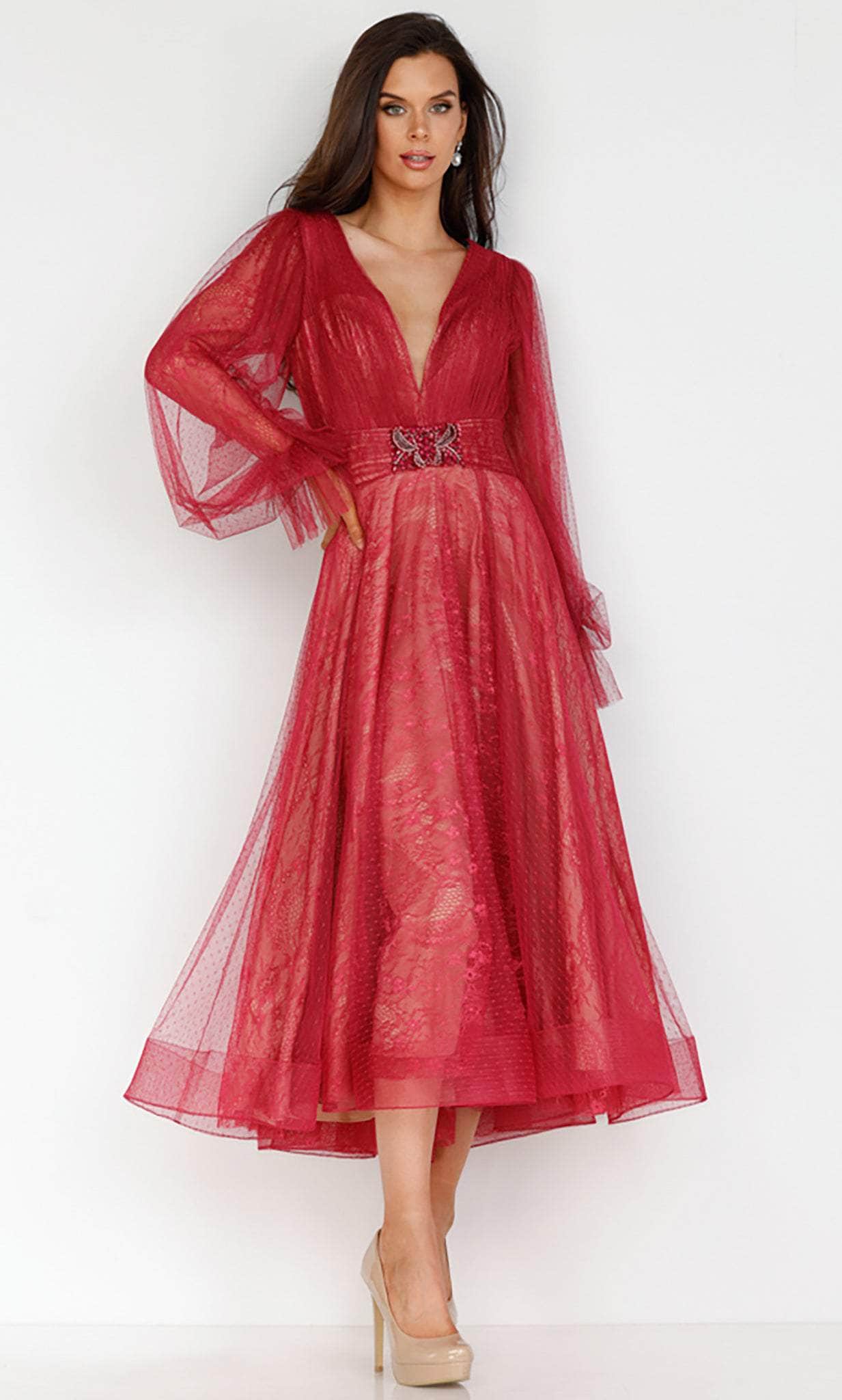 Terani Couture 231C0224 - Bishop Sleeve Lace Cocktail Dress - back view