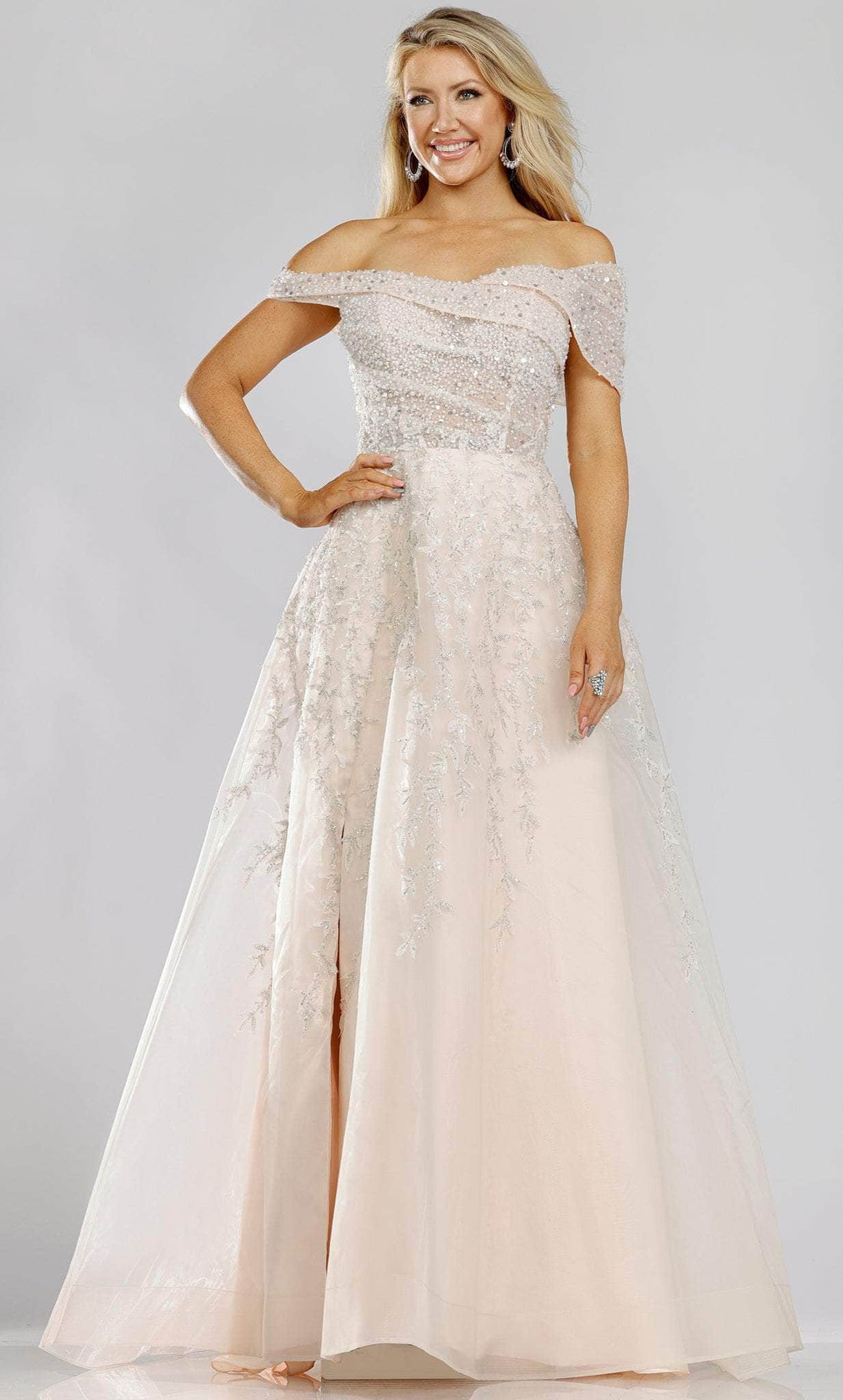 Terani Couture 231E0608 - Embellished Off Shoulder A-line Gown