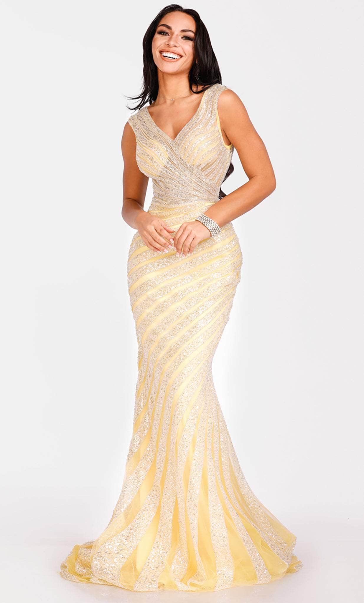 Terani Couture 231E0620 - V Neck Sleeveless Bodycon Gown - designer evening gown at Silhouette Dresses