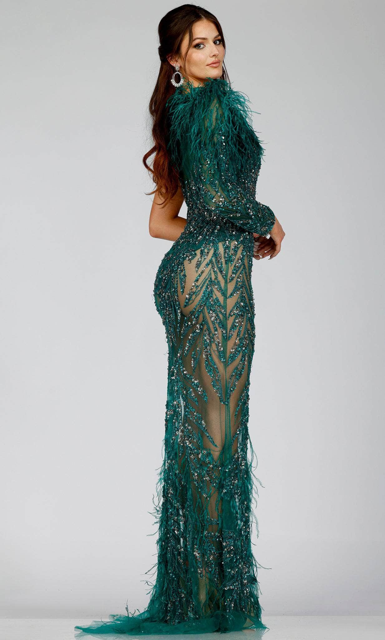 Terani Couture 231GL0439 - Feathered Illusion Evening Gown - detail view