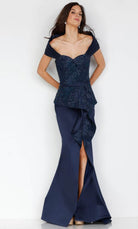 Terani Couture 231M0333 - Peplum Shawl Style Formal Gown