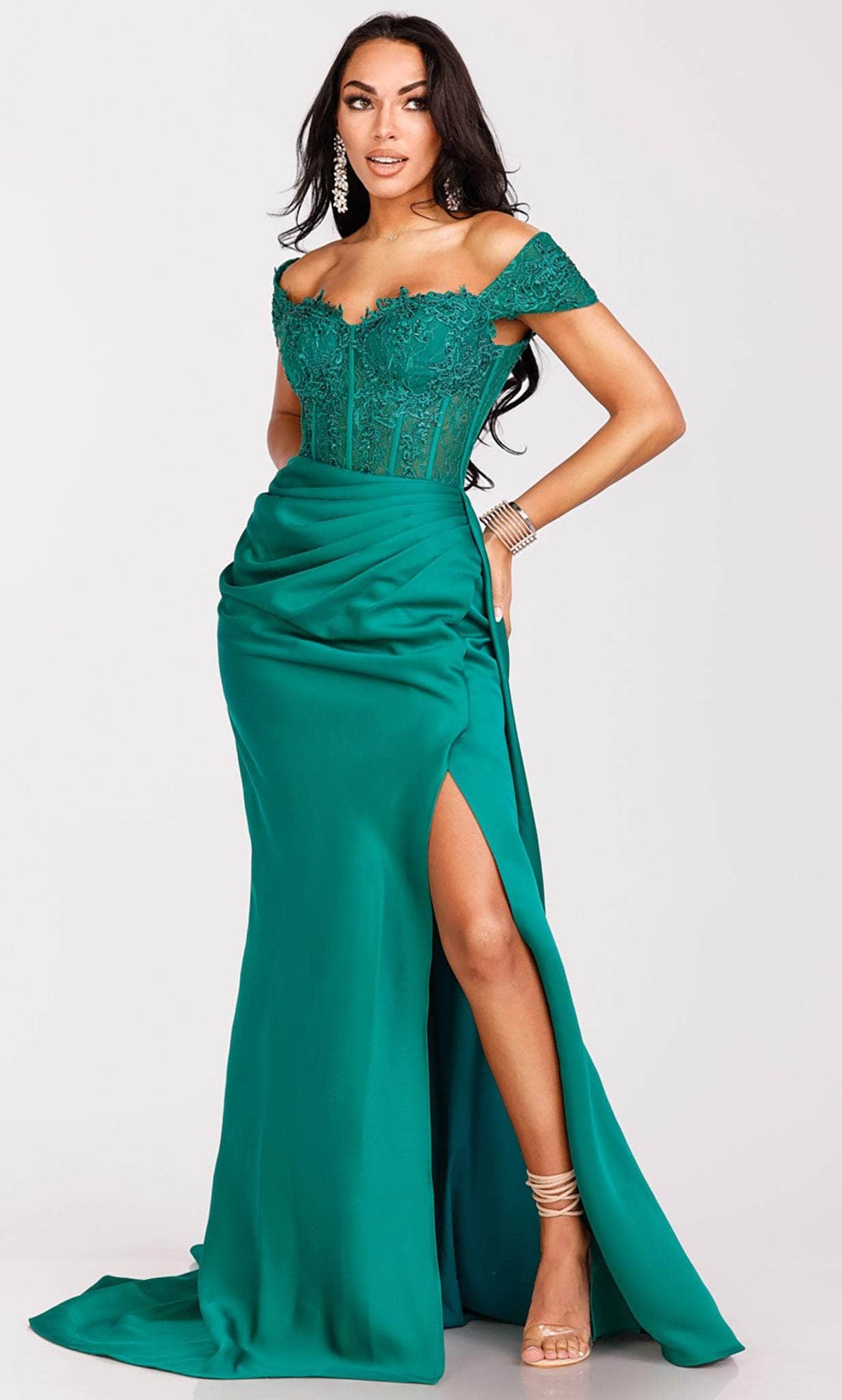 Terani Couture 231P0061 - Off-Shoulder Corset Bodice Prom Gown - designer evening gown at Silhouette Dresses
