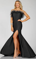 Terani Couture 231P0067 - Feather Detailed Strapless Prom Gown - designer evening gown at Silhouette Dresses