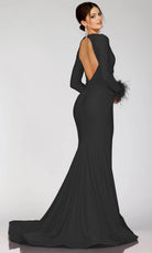 Terani Couture 231P0074 - Long Sleeve Feathered Detailed Evening Gown