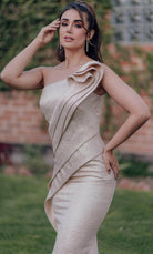 Terani Couture 232E1208 - Asymmetric Metallic Jacquard Evening Gown