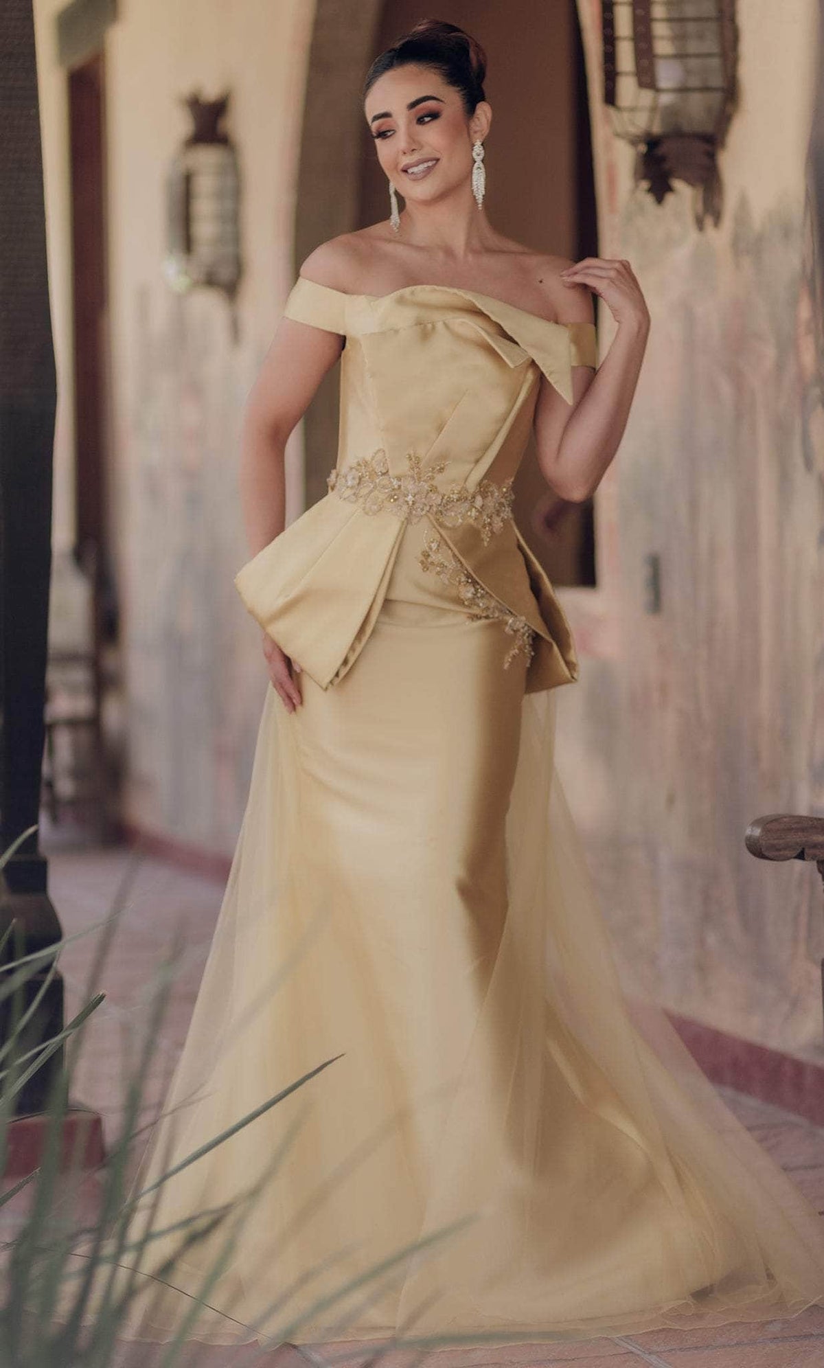 Terani Couture 232E1241 - Appliqued Off Shoulder Prom Gown - designer prom dress at Silhouette Dresses