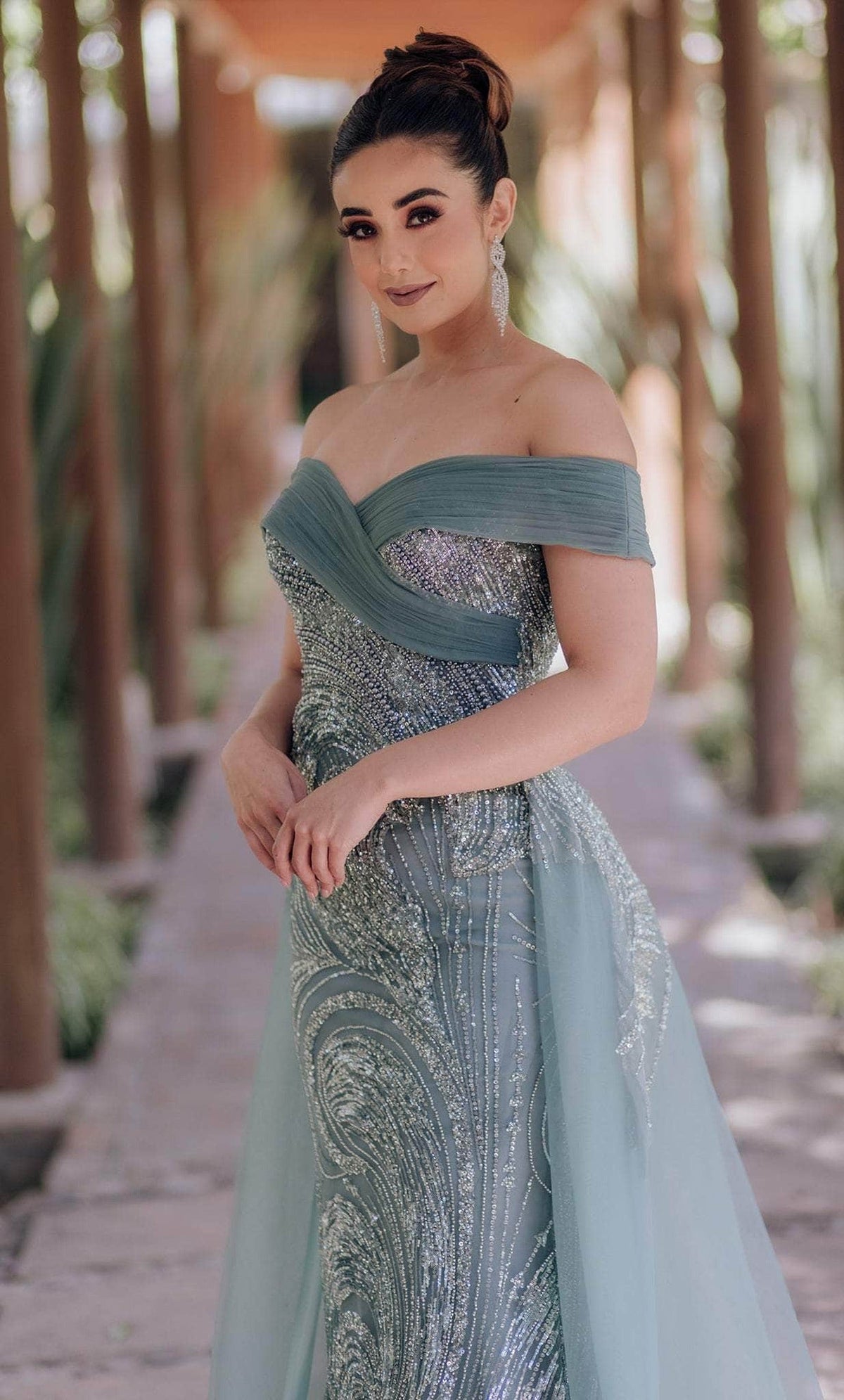 Terani Couture 232E1334 - Off Shoulder Overskirt Evening Gown