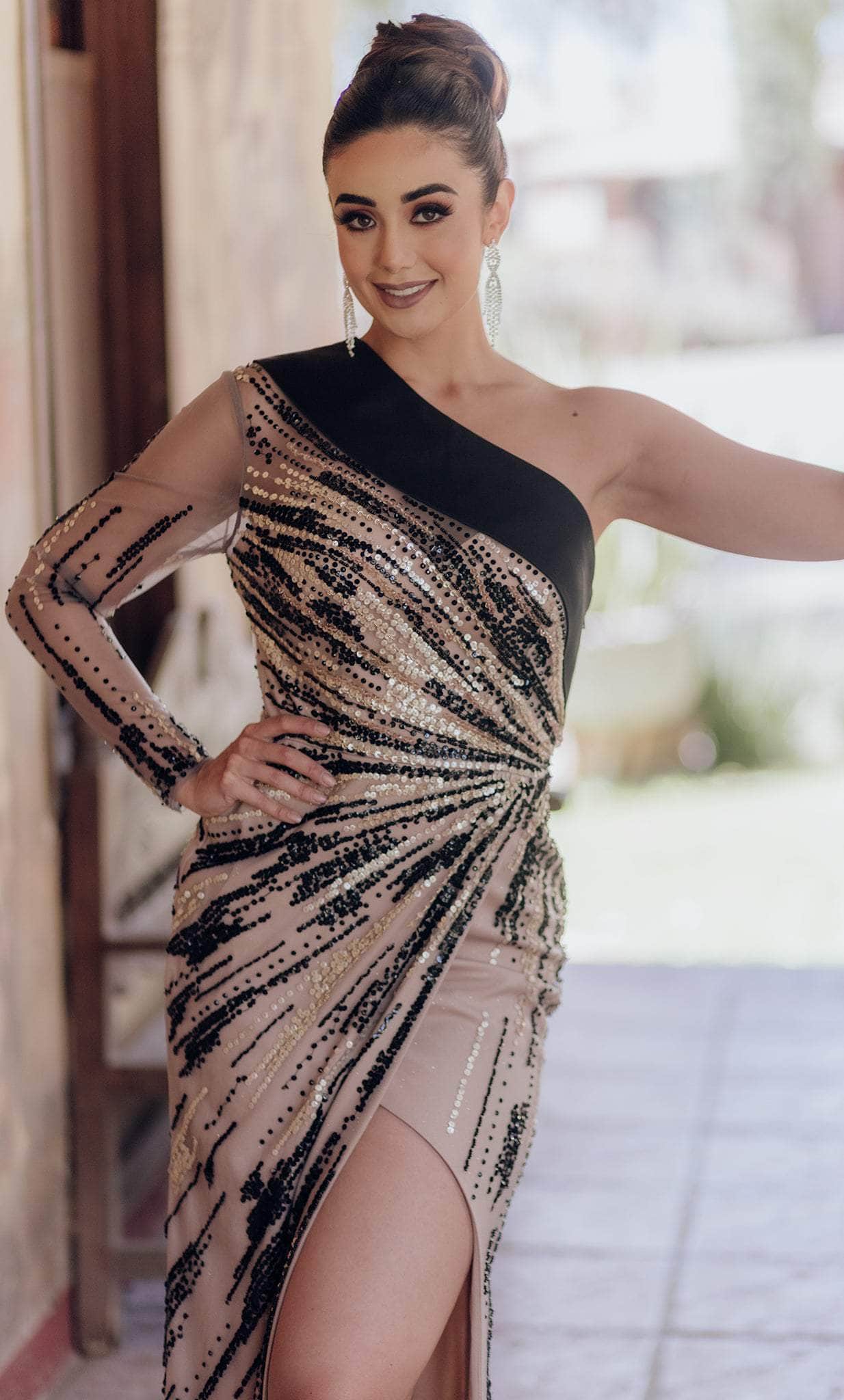 Terani Couture 232GL1410 - Sequin Asymmetrical Evening Gown - back view