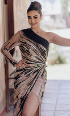 Terani Couture 232GL1410 - Sequin Asymmetrical Evening Gown - back view