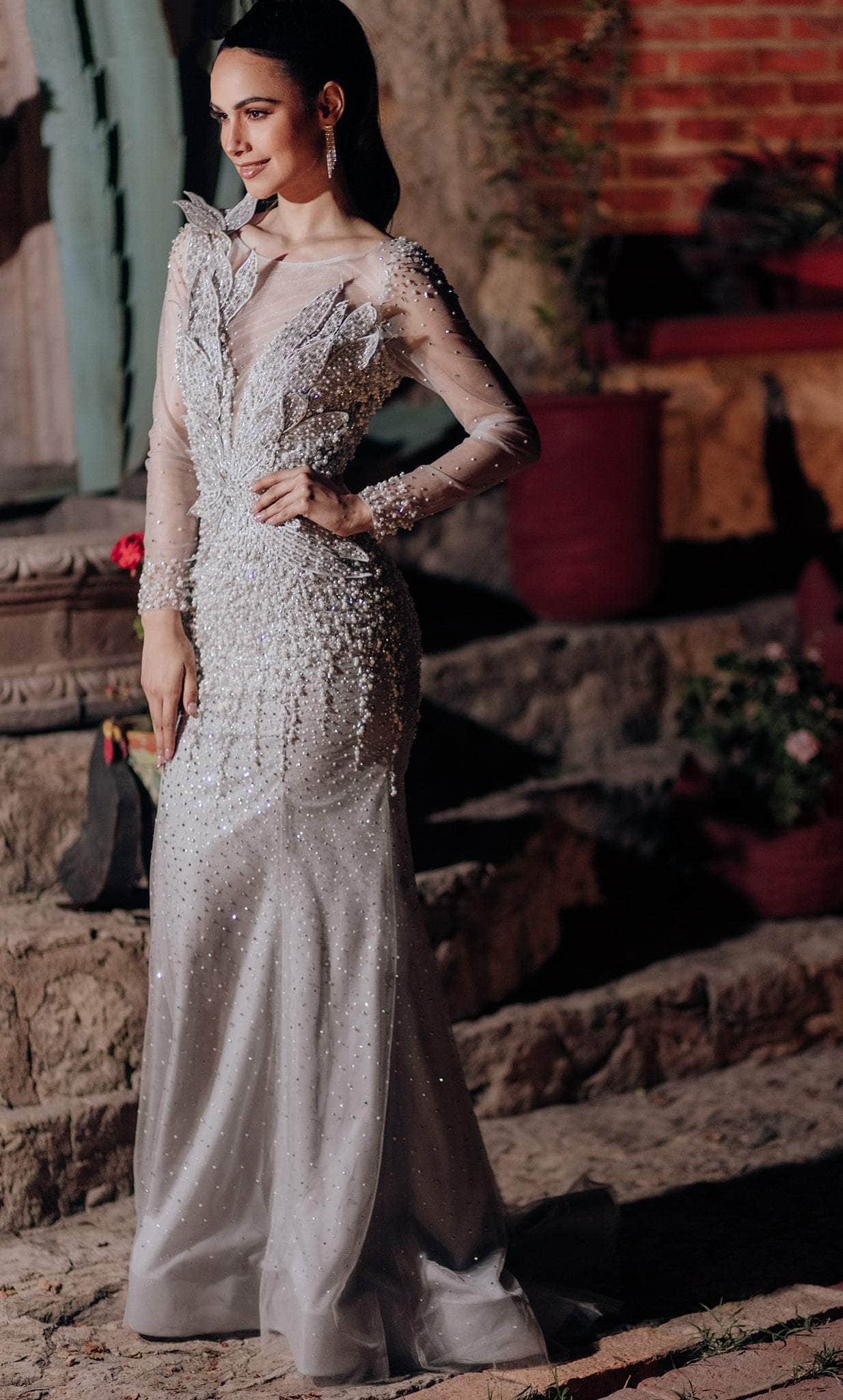 Terani Couture 232GL1454 - Sheer Beaded Long Sleeve Evening Dress - designer evening gown at Silhouette Dresses