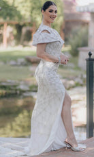 Terani Couture 232GL1466 - Geometric Beaded V-Neck Evening Gown - designer evening gown at Silhouette Dresses