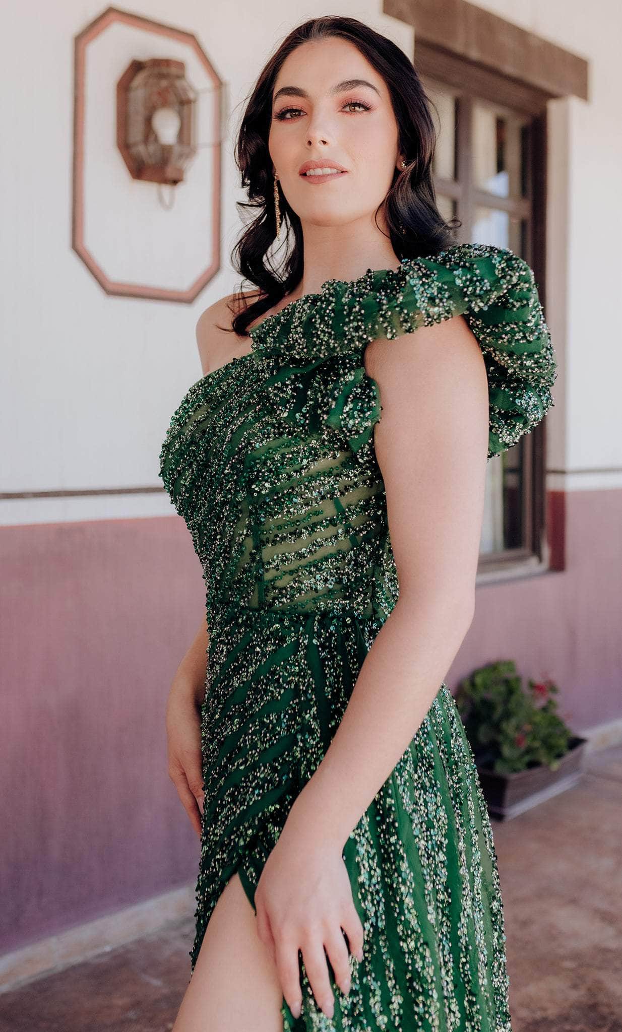 Terani Couture 232GL1479 - Sequin Embellished One Sleeve Evening Gown - view 5