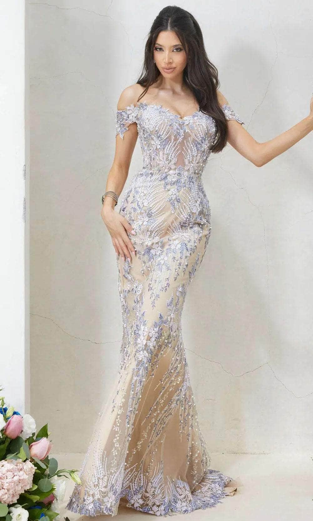 Terani Couture 232GL1493 - Embroidered Off-Shoulder Prom Dress - designer wedding dress at Silhouette Dresses