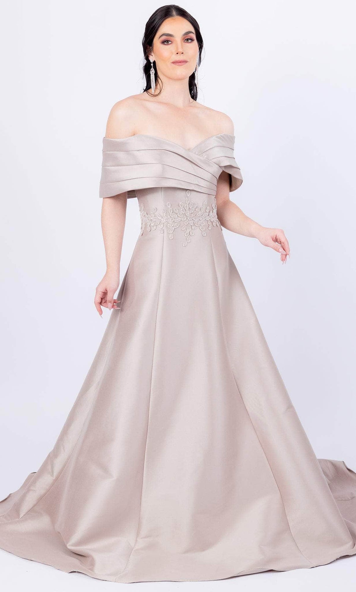 Terani Couture 232M1511 - Pleated Off Shoulder Ballgown - designer ball gown at Silhouette Dresses