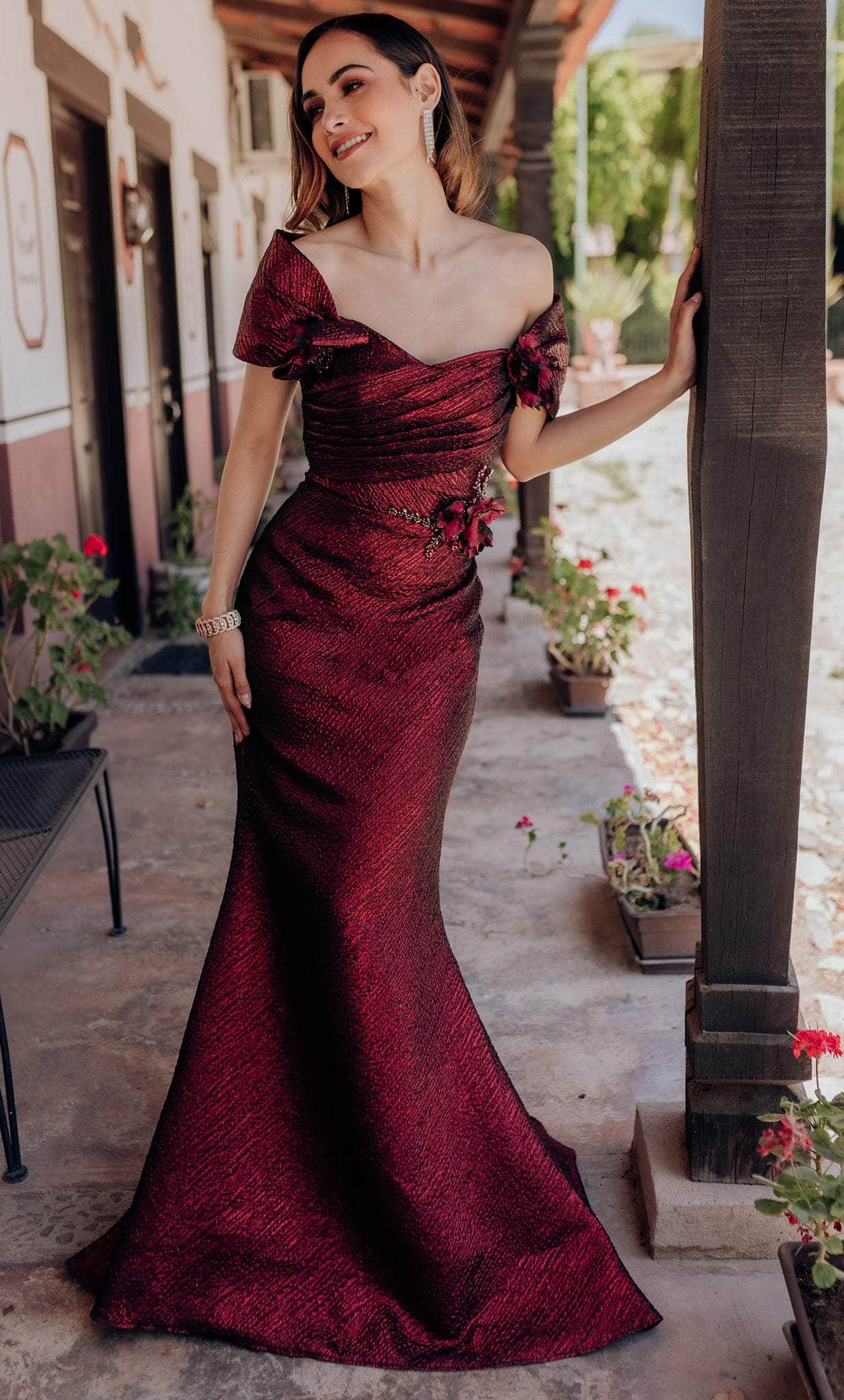 Terani Couture 232M1518 - Pleated Bodice Off-Shoulder Prom Gown - view 6