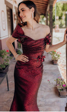 Terani Couture 232M1518 - Pleated Bodice Off-Shoulder Prom Gown - back view