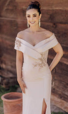 Terani Couture 232M1530 - Pleated V-Neck Evening Gown