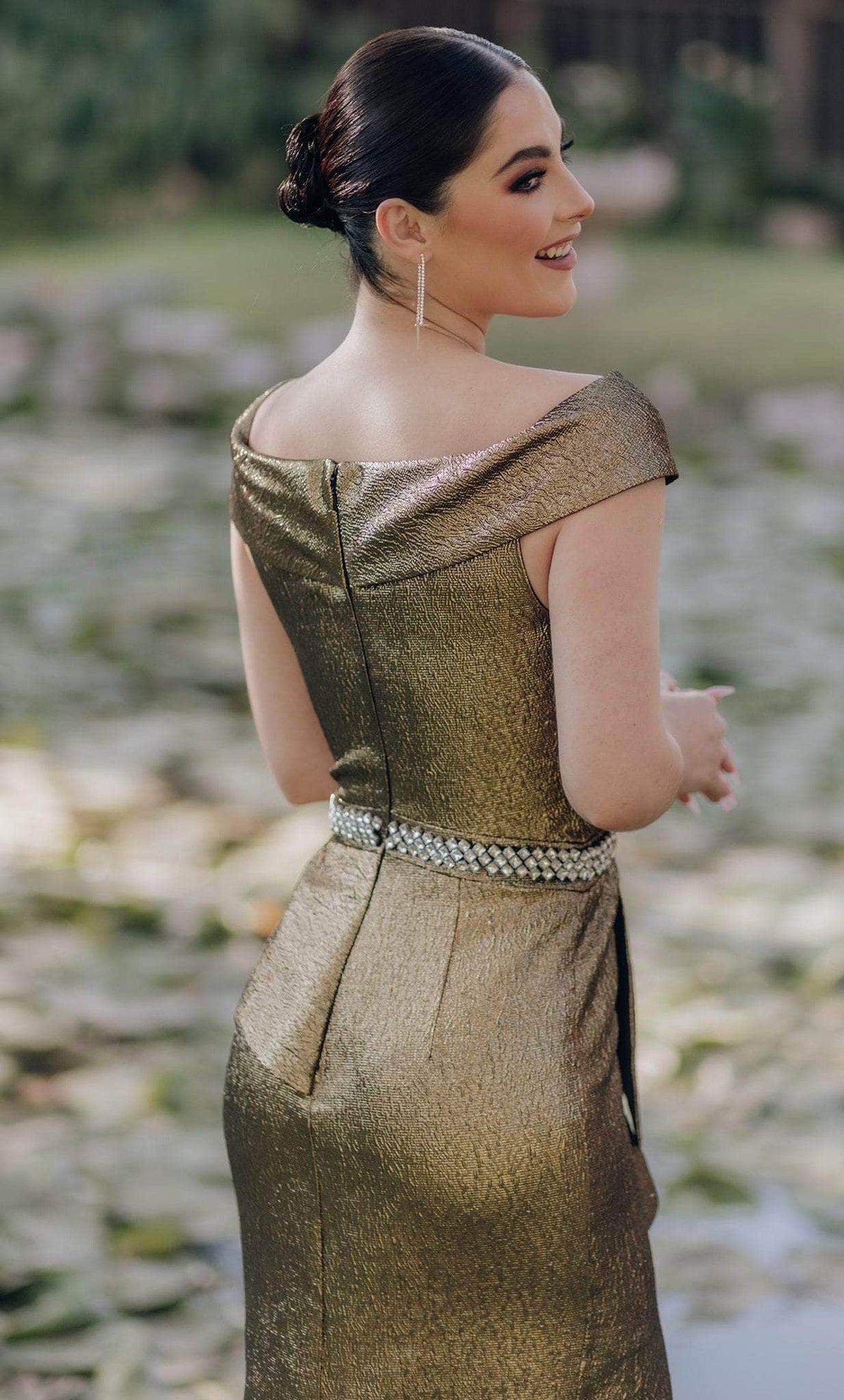 Terani Couture 232M1555 - Off-Shoulder Rhinestone Beaded Belt Evening Dress