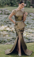 Terani Couture 232M1555 - Off-Shoulder Rhinestone Beaded Belt Evening Dress - designer evening gown at Silhouette Dresses