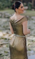 Terani Couture 232M1555 - Off-Shoulder Rhinestone Beaded Belt Evening Dress - detail view