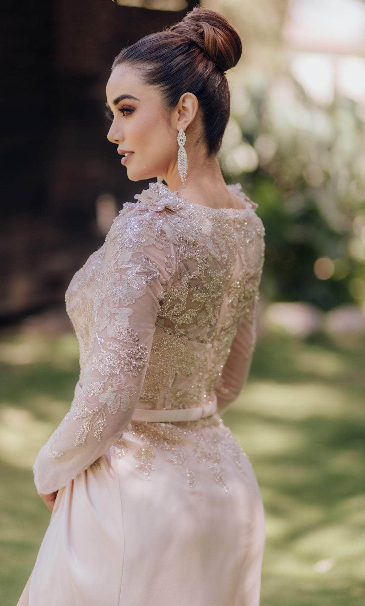 Terani Couture 232M1557 - Long Sleeve High Slit Evening Gown - back view