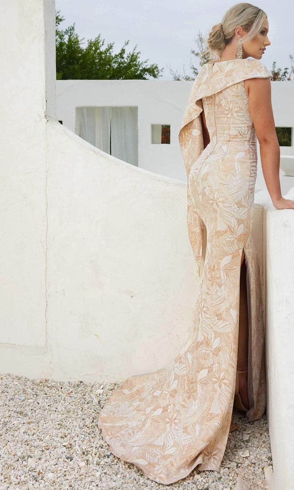 Terani Couture 232M1571 - Asymmetrical Jacquard Evening Dress