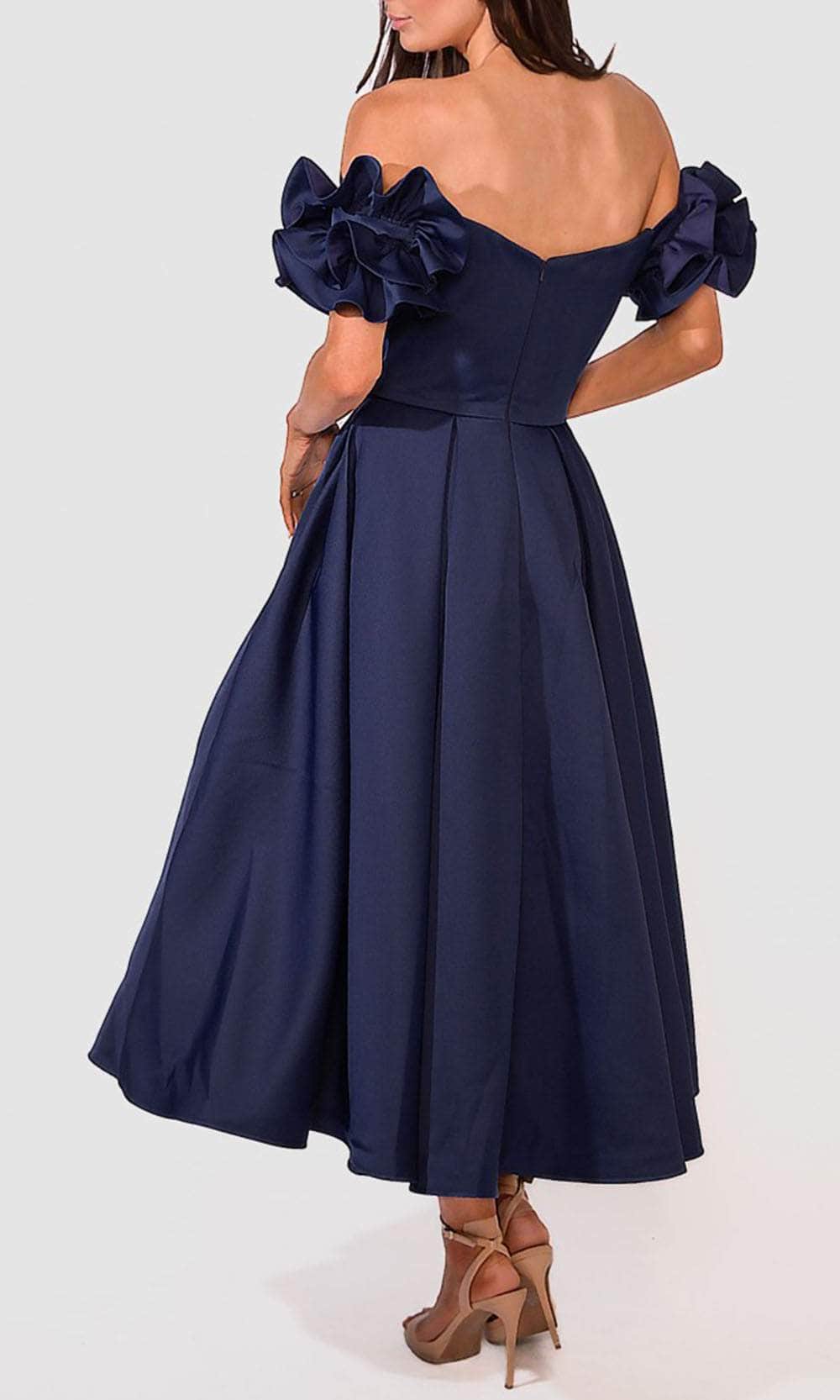 Terani Couture 241C2334 - Off-Shoulder Ruffled Detail Tea-Length Dress