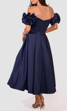 Terani Couture 241C2334 - Off-Shoulder Ruffled Detail Tea-Length Dress