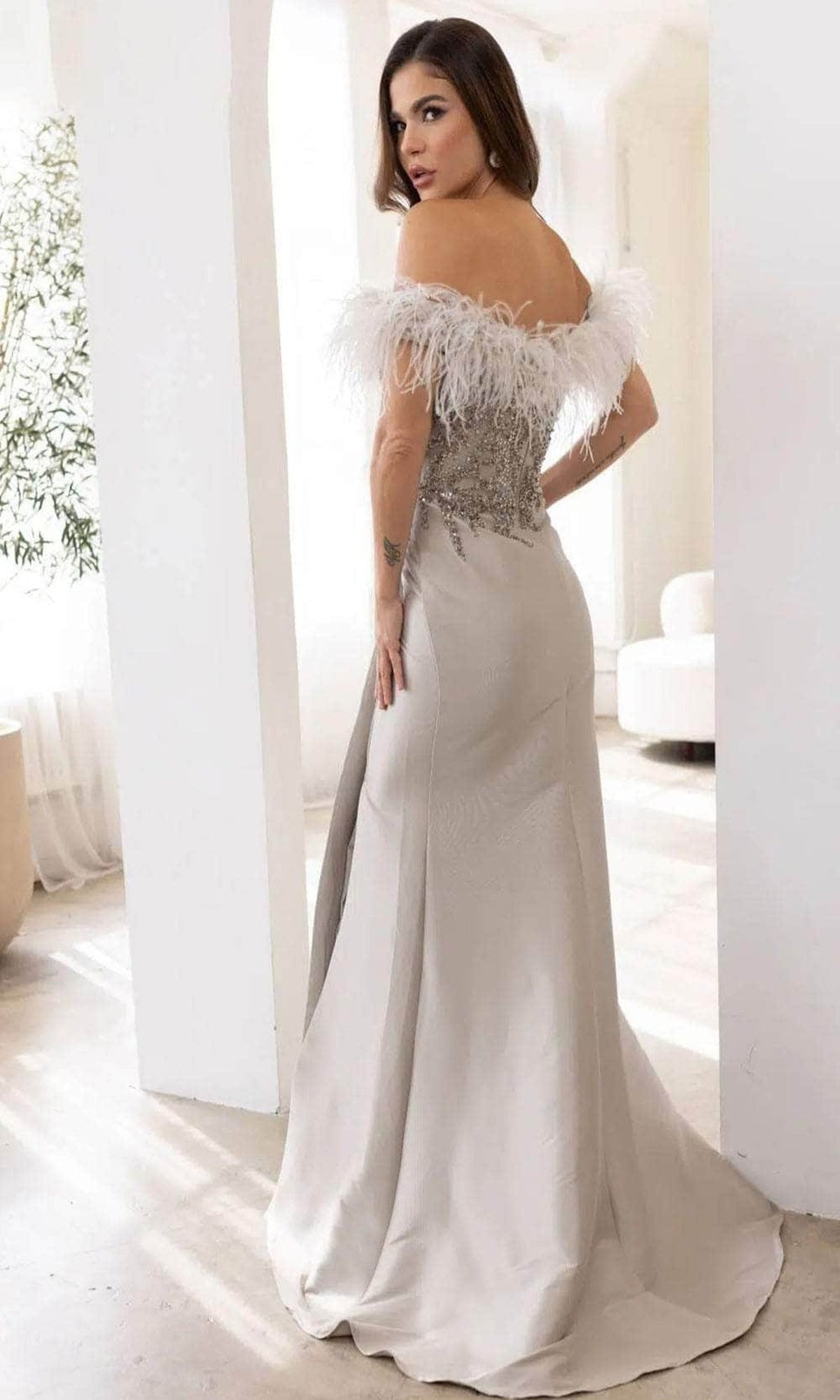 Terani Couture 241E2490 - Feather Fringed Mermaid Evening Dress