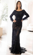 Terani Couture 241GL2610 - Long Sleeves Beaded Fringe Evening Dress - designer evening gown at Silhouette Dresses
