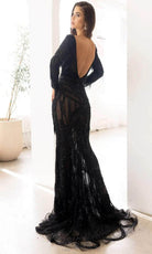Terani Couture 241GL2610 - Long Sleeves Beaded Fringe Evening Dress - back view