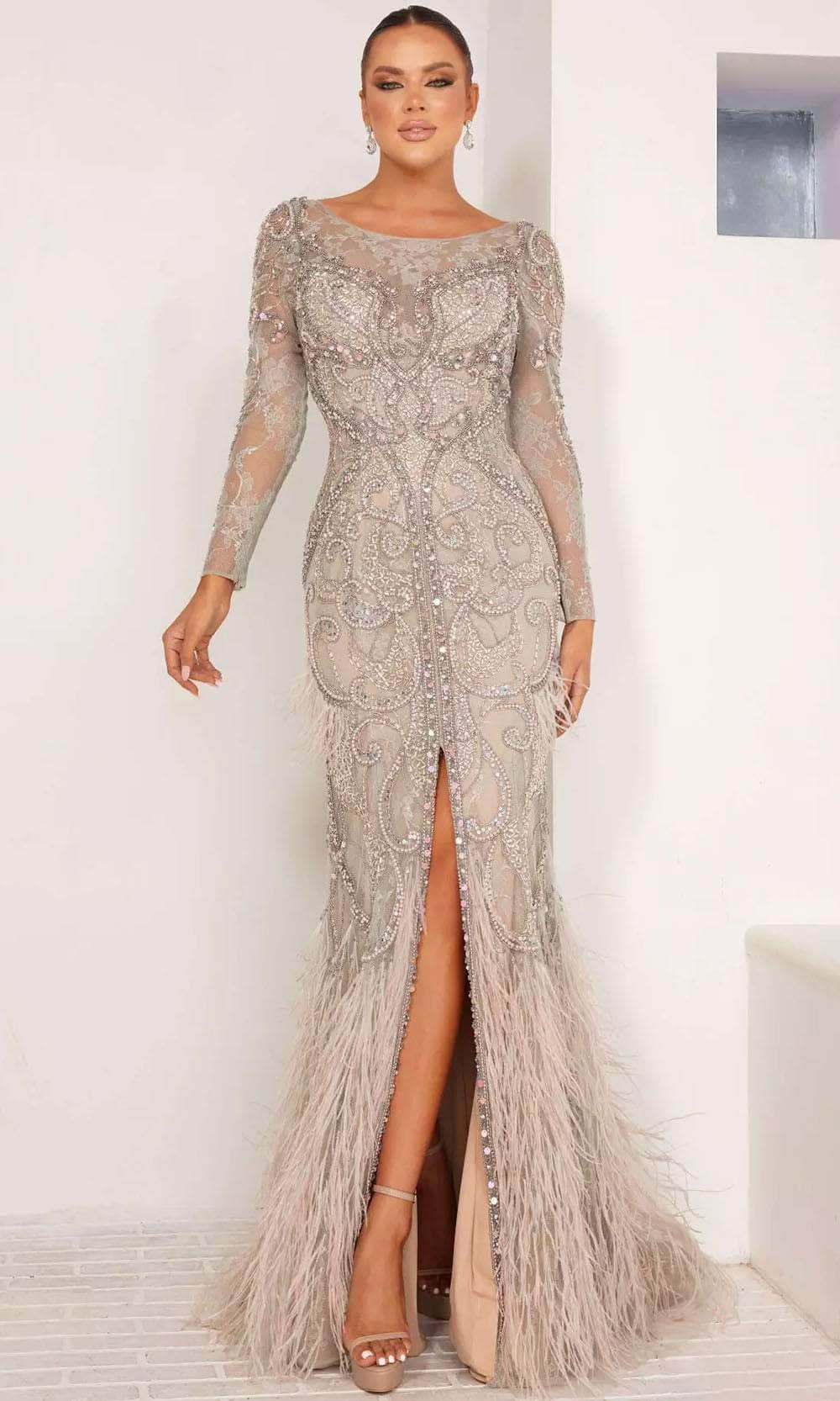Terani Couture 241GL2698 - Beaded Bateau Neck Evening Dress - designer evening gown at Silhouette Dresses
