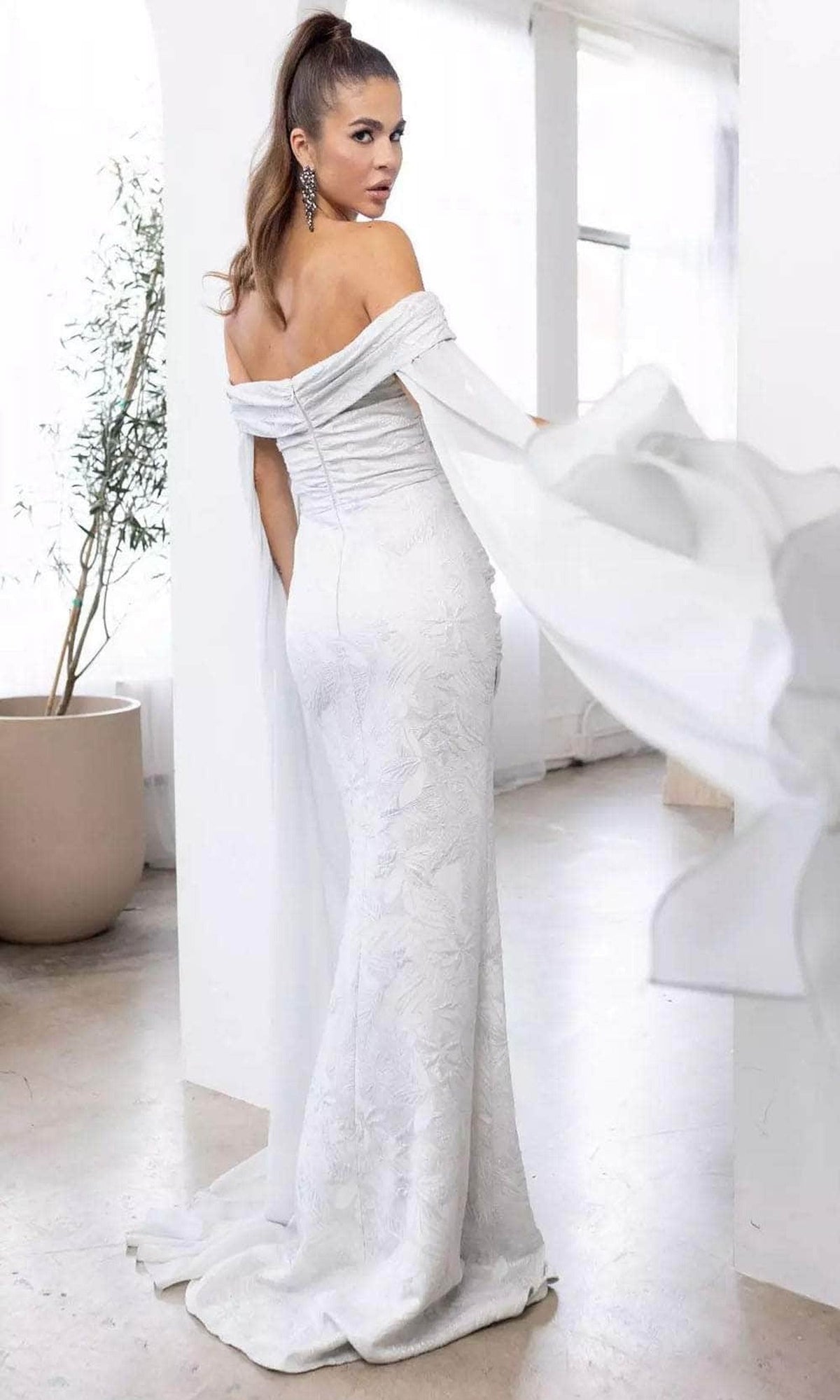Terani Couture 241M2721 - Embroidered Pleated Off-Shoulder Prom Dress