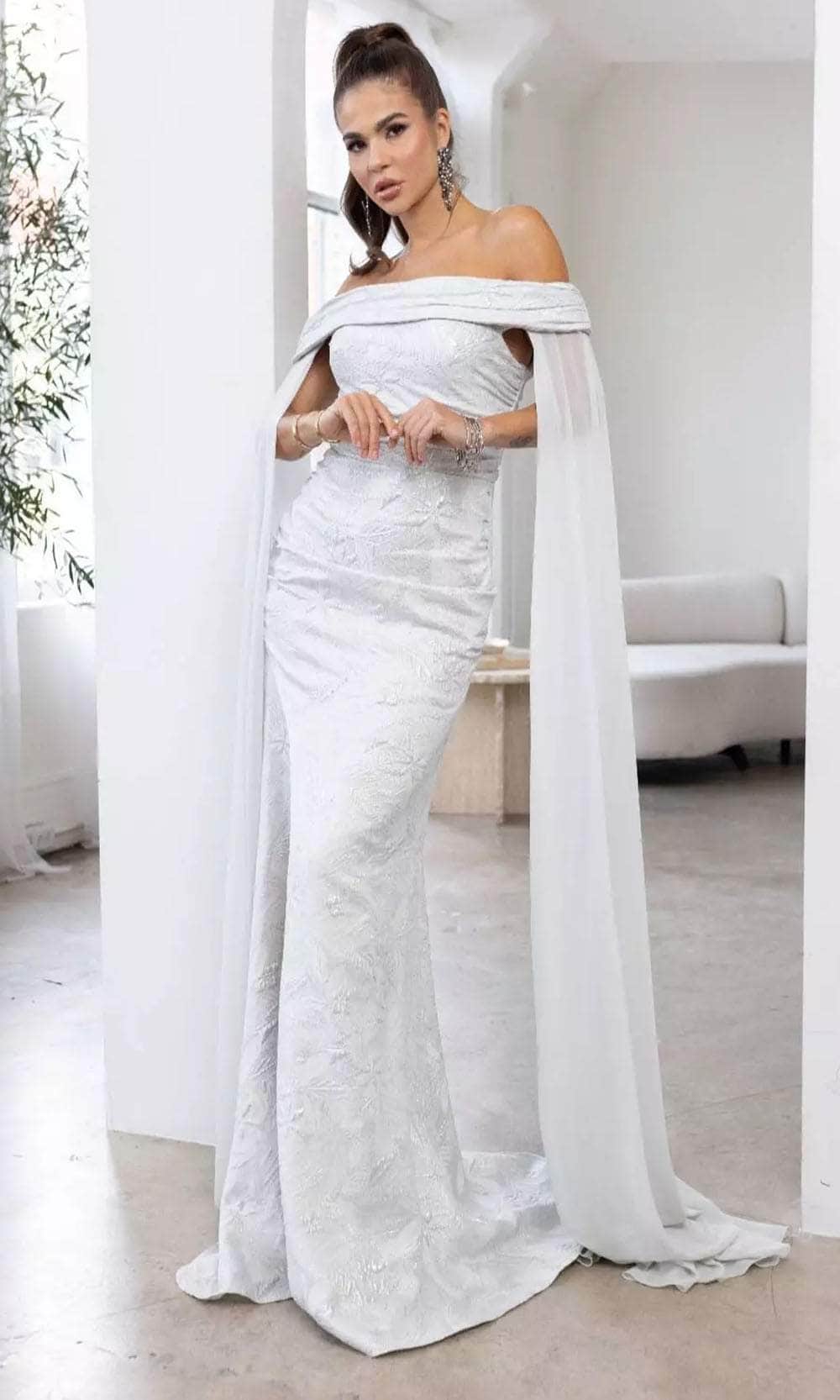 Terani Couture 241M2721 - Embroidered Pleated Off-Shoulder Prom Dress - designer prom dress at Silhouette Dresses