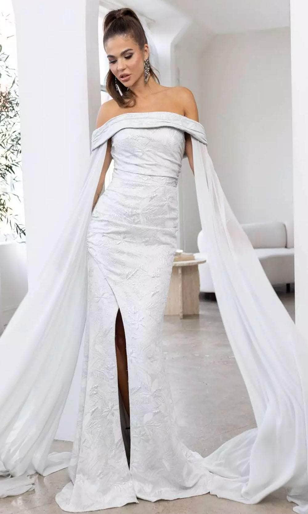 Terani Couture 241M2721 - Embroidered Pleated Off-Shoulder Prom Dress - back view