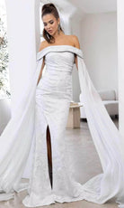 Terani Couture 241M2721 - Embroidered Pleated Off-Shoulder Prom Dress - back view
