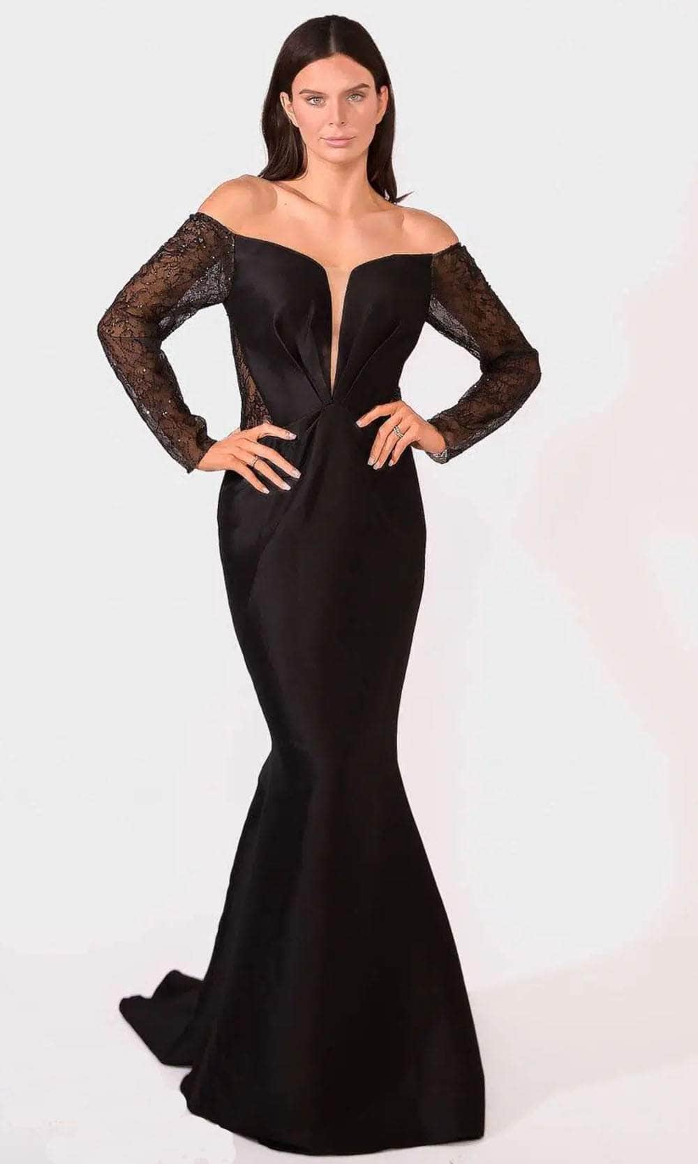 Terani Couture 241M2734 - Long Sleeve Off Shoulder Gown - designer evening gown at Silhouette Dresses