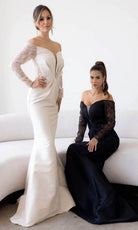 Terani Couture 241M2734 - Long Sleeves Off-Shoulder Evening Dress - back view